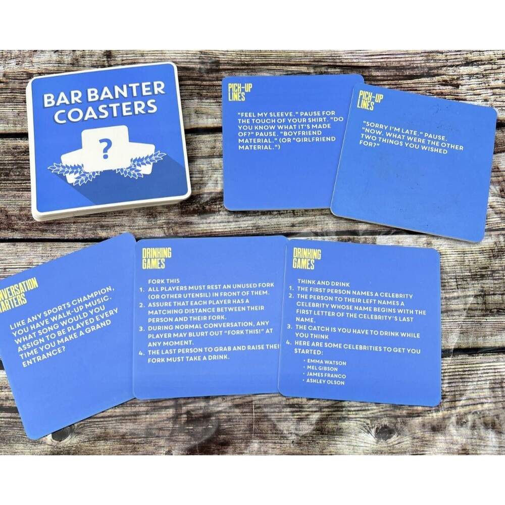 Set of 12 NPW Bar Banter Coasters W/Games, Convo Starters & Pick-Up Lines
